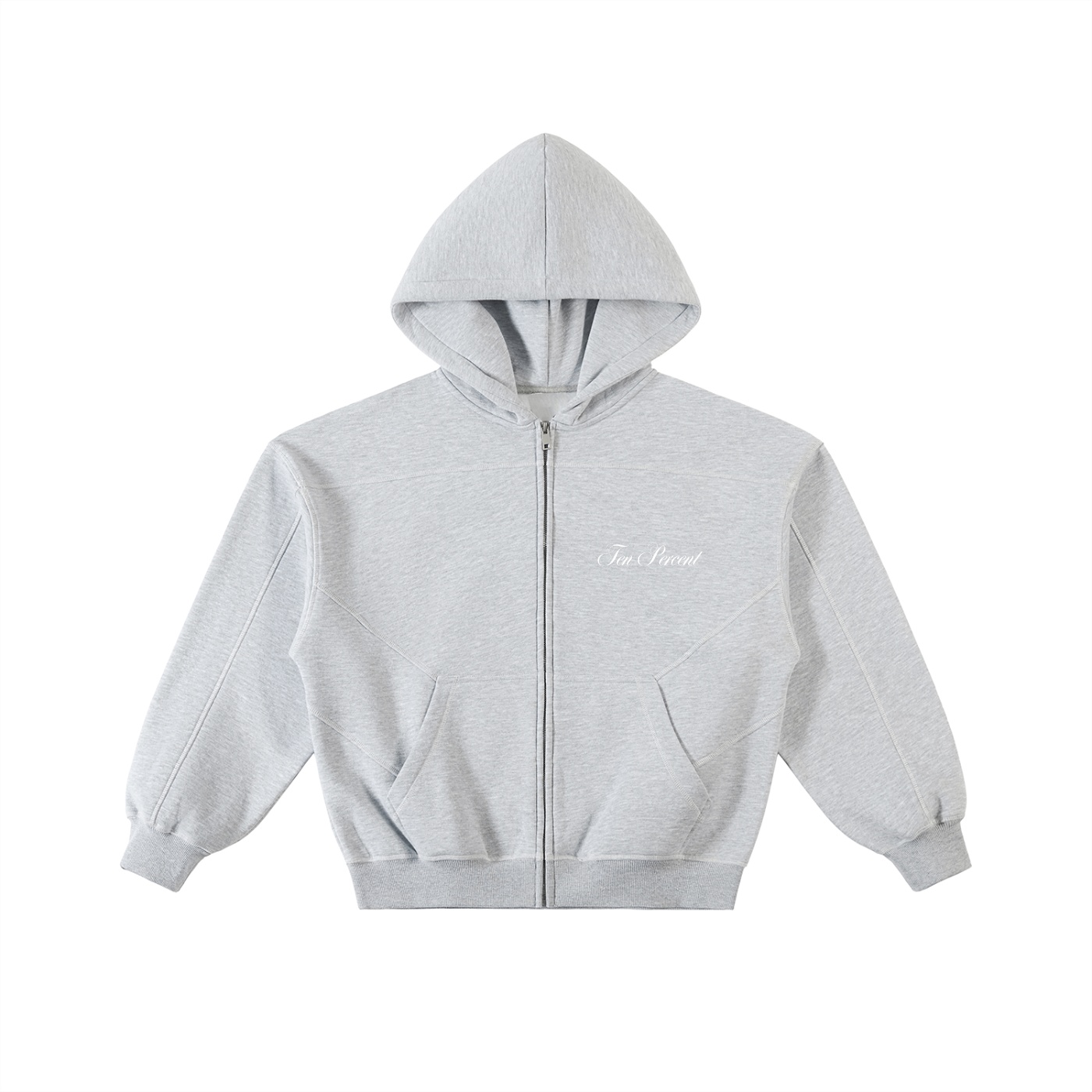 Contrast-Stitched Boxy Fleece Zip Hoodie - Image 3