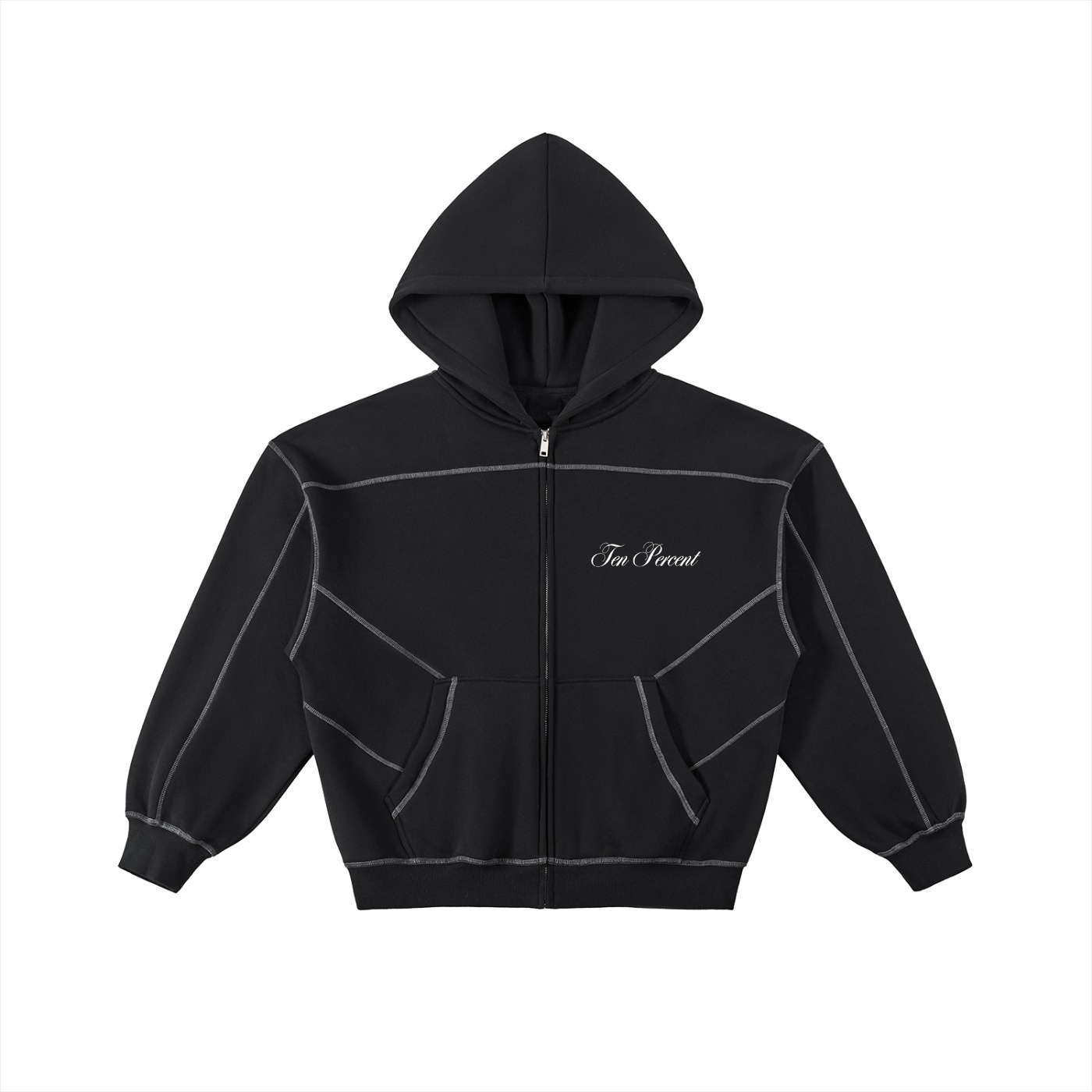 Contrast-Stitched Boxy Fleece Zip Hoodie - Image 2